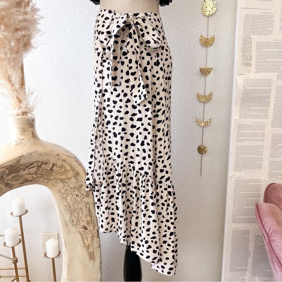 AQUA Spotted Ruffled Wrap Midi Skirt - Picture 8 of 15